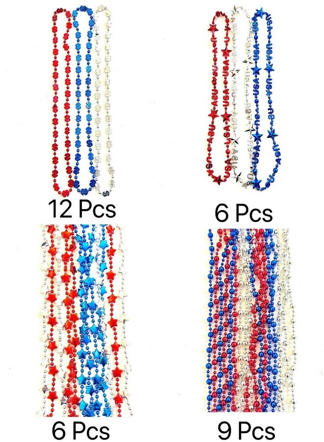 GZYSSL 82 Pcs 4th of July Beads Necklaces Red Blue White Independence Day Bead Necklaces Patriotic Memorial Day Parade Party Decorations - Image 3